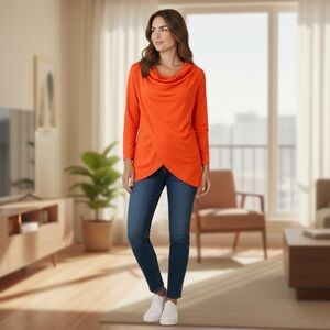 JW Style Orange Drape Front Sweater‎